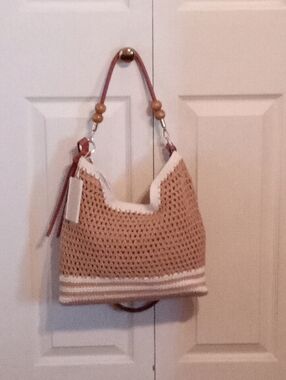 NWT Emperia Elia Crocheted Tote/Crossbody In Natural Brown